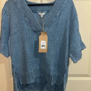 faherty Dune Cotton Gauze Short Sleeve Popover Light Indigo Wast Women's Medium